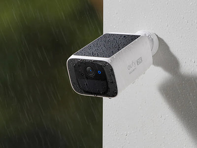 The Eufy Spotlight SoloCam S220 is a compact, wireless, solar-powered home security camera with 2K resolution, infrared night vision, on-device AI for detection, and a weatherproof IP67 rating.
