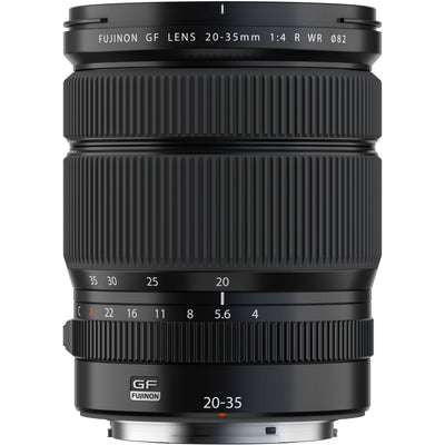 Fujifilm GF 20-35mm f/1.4 R WR. Medium-format wide-angle zoom with f/1.4, sharp optics, weather-resistant design, and versatile low-light performance.