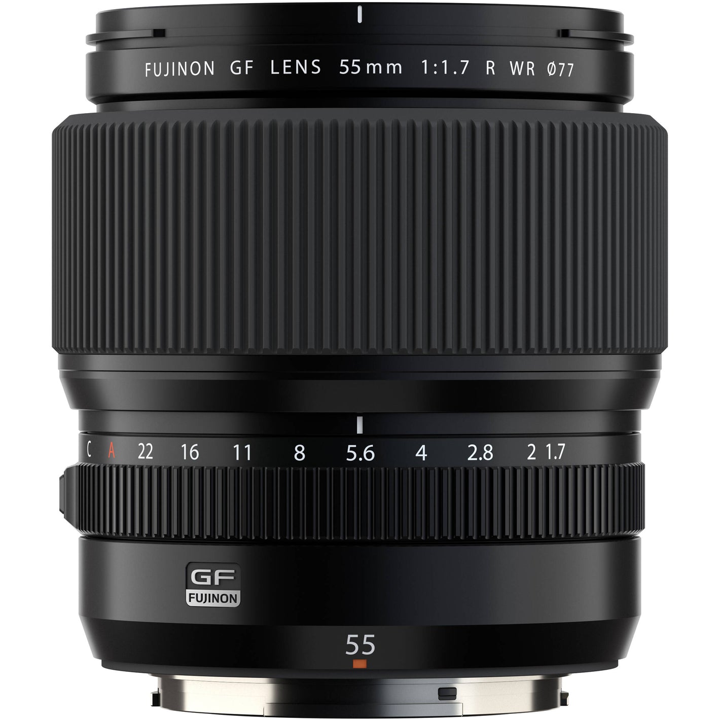 Fujifilm GF 55mm f/1.7 R WR. Medium-format prime with f/1.7, sharp optics, weather-resistant build, and beautiful bokeh for portraits.
