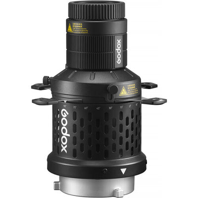Godox BLP LED projection attachment for Bowens mount, with 85 mm lens and adjustable shutter blades