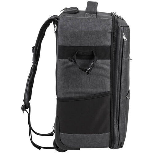 Godox CB-17 carrying bag for AD1200 Pro flash system, black, holds one flash head, battery base, and accessories, with telescoping handle, casters, zippered pockets, and straps for tripod or light stand