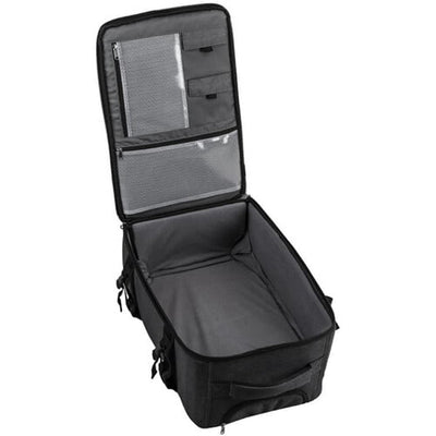 Godox CB-17 carrying bag for AD1200 Pro flash system, black, holds one flash head, battery base, and accessories, with telescoping handle, casters, zippered pockets, and straps for tripod or light stand
