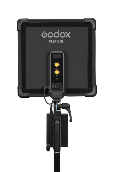 Godox FH50Bi flexible bi-color LED light panel, 30x30cm, foldable, color temp 2800-6500K, CRI/TLCI 97, 11 special effects, wireless control via app or remote, lightweight and slim design for versatile use