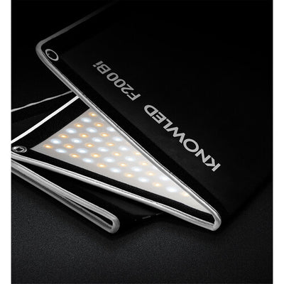 Godox KNOWLED F200Bi 200W bi-color foldable LED light panel, 65x63cm, adjustable 2700-8500K color temperature, CRI and TLCI 96, Bluetooth and DMX control, IP65 dust and water resistant, includes softbox and carry bags