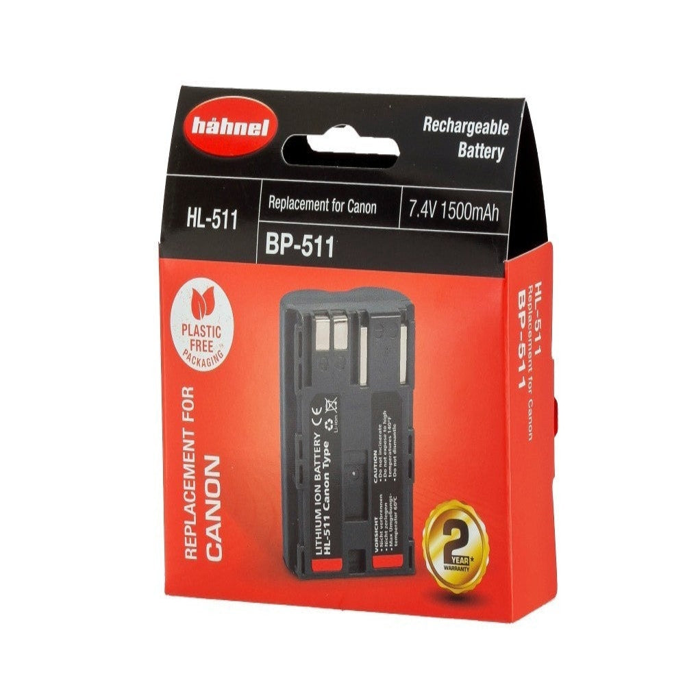 The Hahnel Generic BP-511 is a 1500mAh 7.4V lithium-ion battery replacement for Canon BP-511, compatible with Canon EOS 300D, 10D–50D, and 5D Mk I.