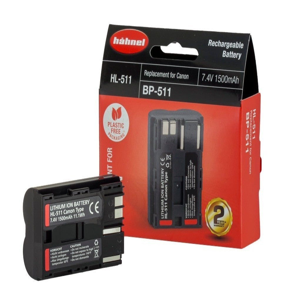 The Hahnel Generic BP-511 is a 1500mAh 7.4V lithium-ion battery replacement for Canon BP-511, compatible with Canon EOS 300D, 10D–50D, and 5D Mk I.