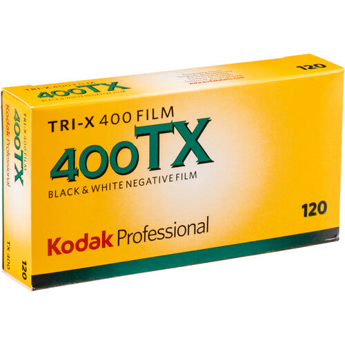 Kodak Professional Tri-X 400 120mm black-and-white film 5-pack for medium format cameras, offering rich contrast and classic grain.