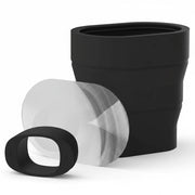 Black collapsible cup with a clear lid on a white background