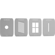 Set of four gray stencils with different patterns on a white background