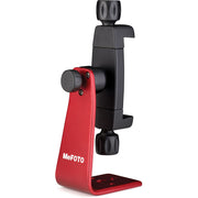 Red and black MeFOTO camera accessory on a white background
