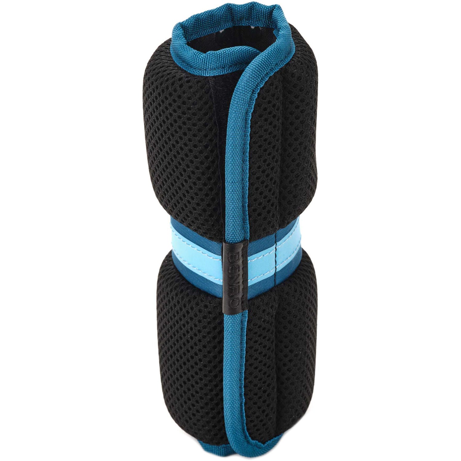 Black and blue pet coat on a white background