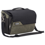 Think Tank Photo Mirrorless Mover 30 camera shoulder bag, flip-top lid with magnetic closure, multiple pockets, padded interior with adjustable dividers for mirrorless camera and lenses, rain cover included