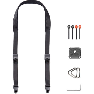 PGYTECH Camera Strap in Night Black with quick-release buckles, padded shoulder support, and adjustable design for DSLR and mirrorless cameras.