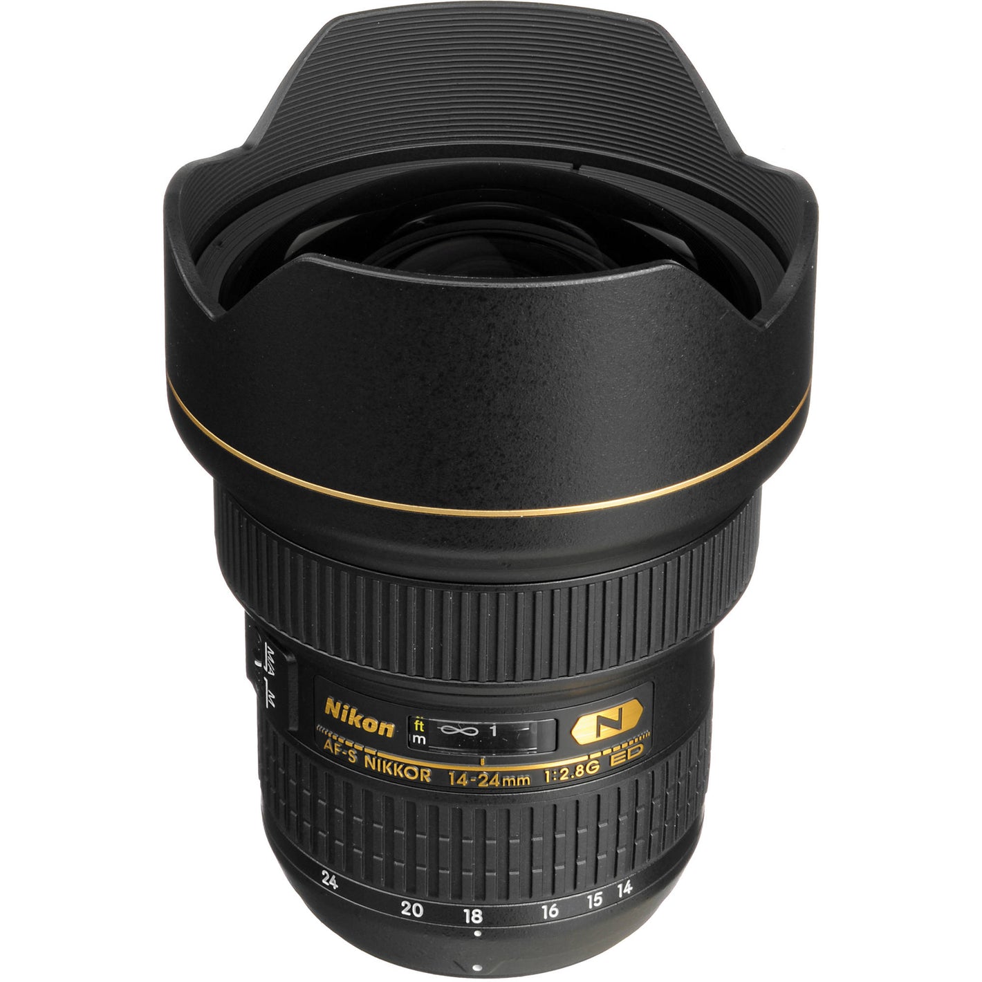 Nikon camera lens with a white background