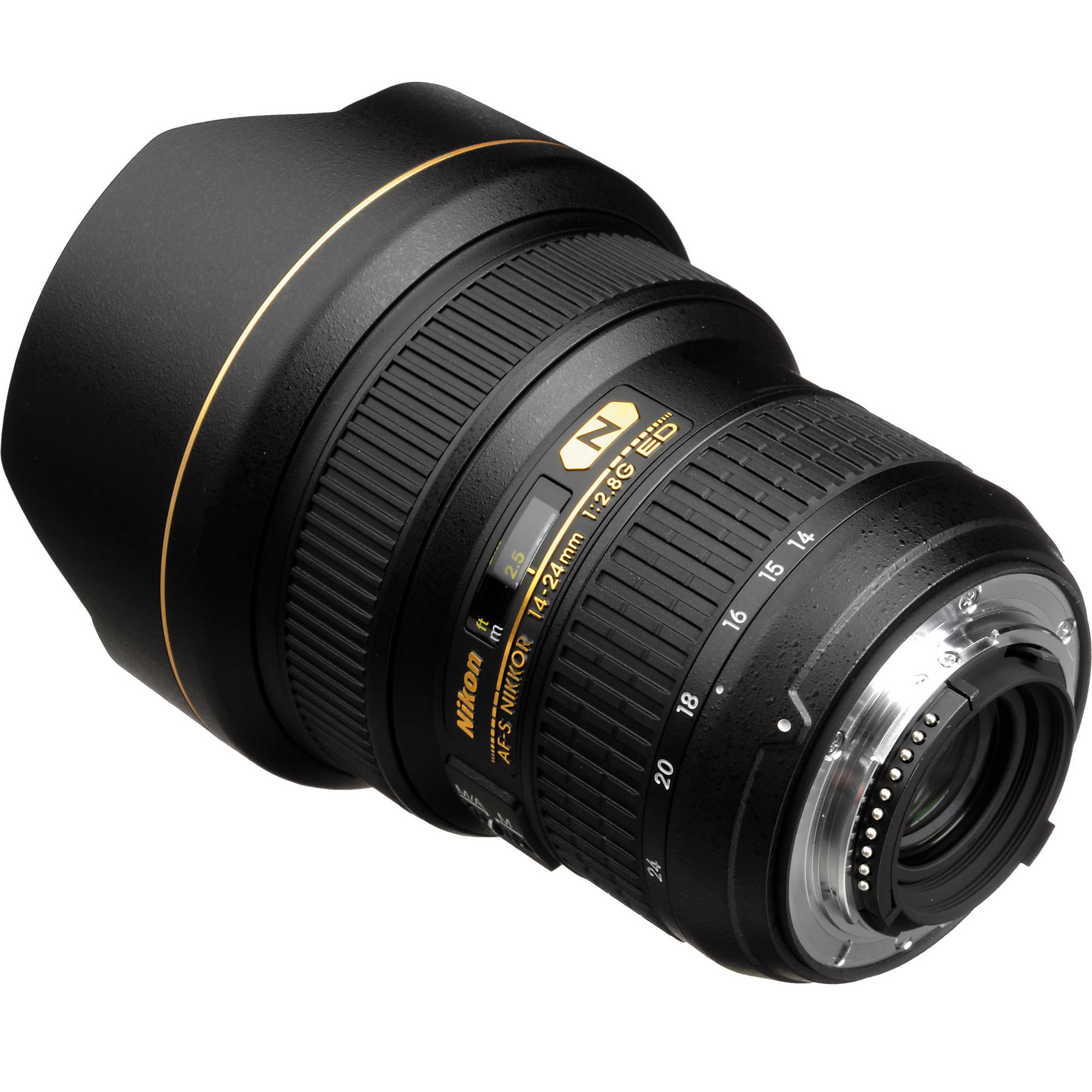 Camera lens with Nikon branding on a white background