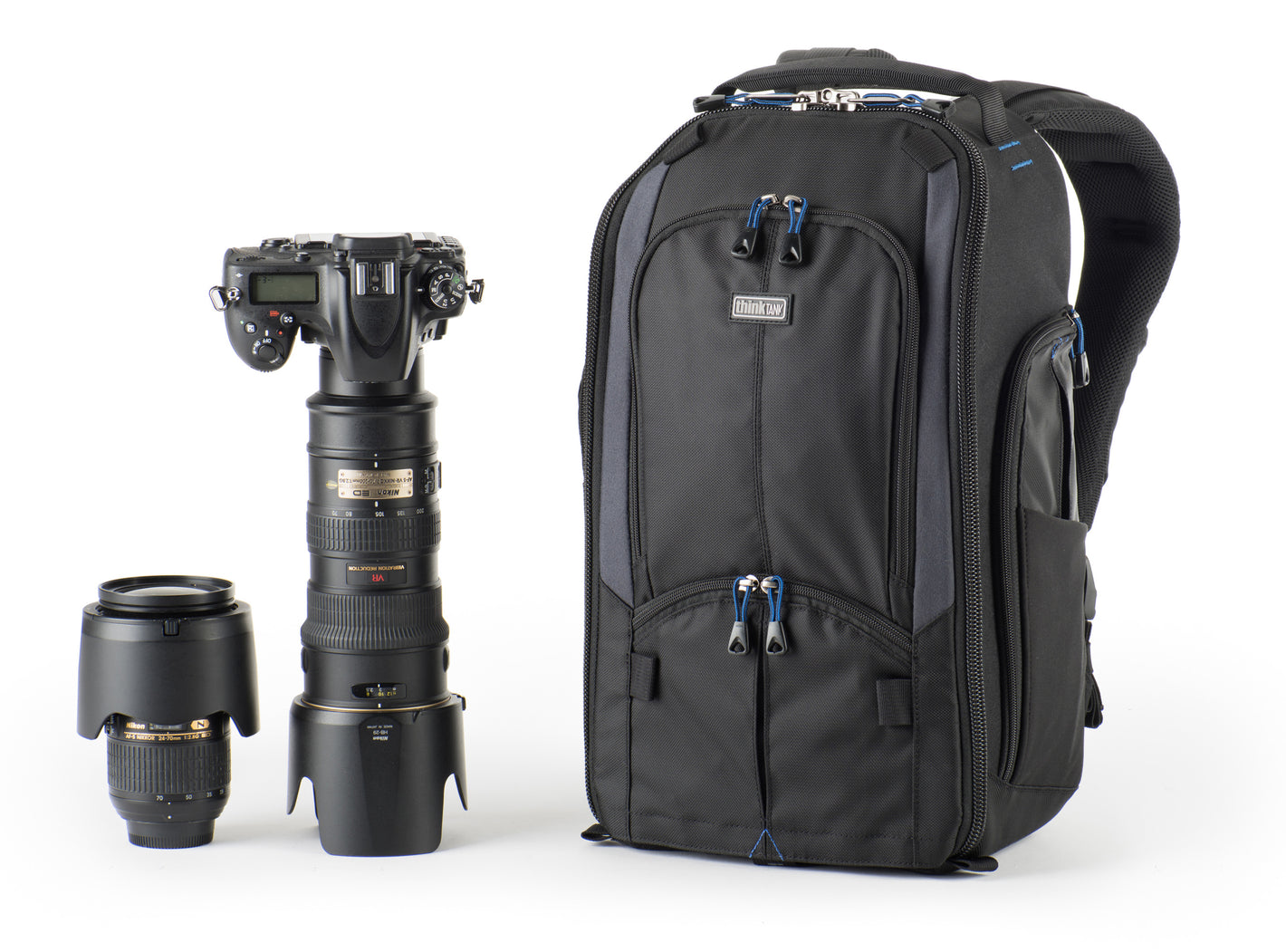 Think Tank StreetWalker Pro V2.0: Rugged charcoal-grey camera backpack with contoured shoulder straps and customizable interior dividers.