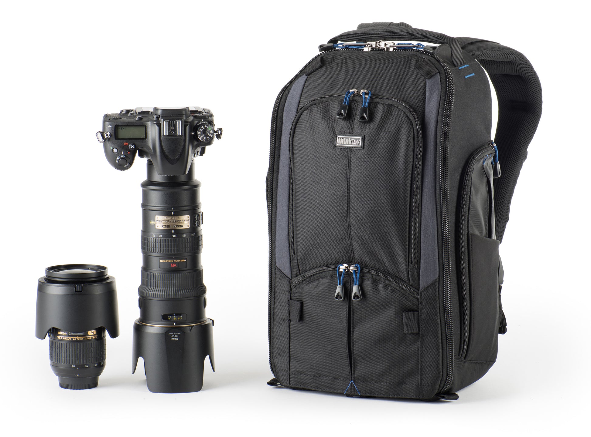 Think Tank StreetWalker Pro V2.0: Rugged charcoal-grey camera backpack with contoured shoulder straps and customizable interior dividers.
