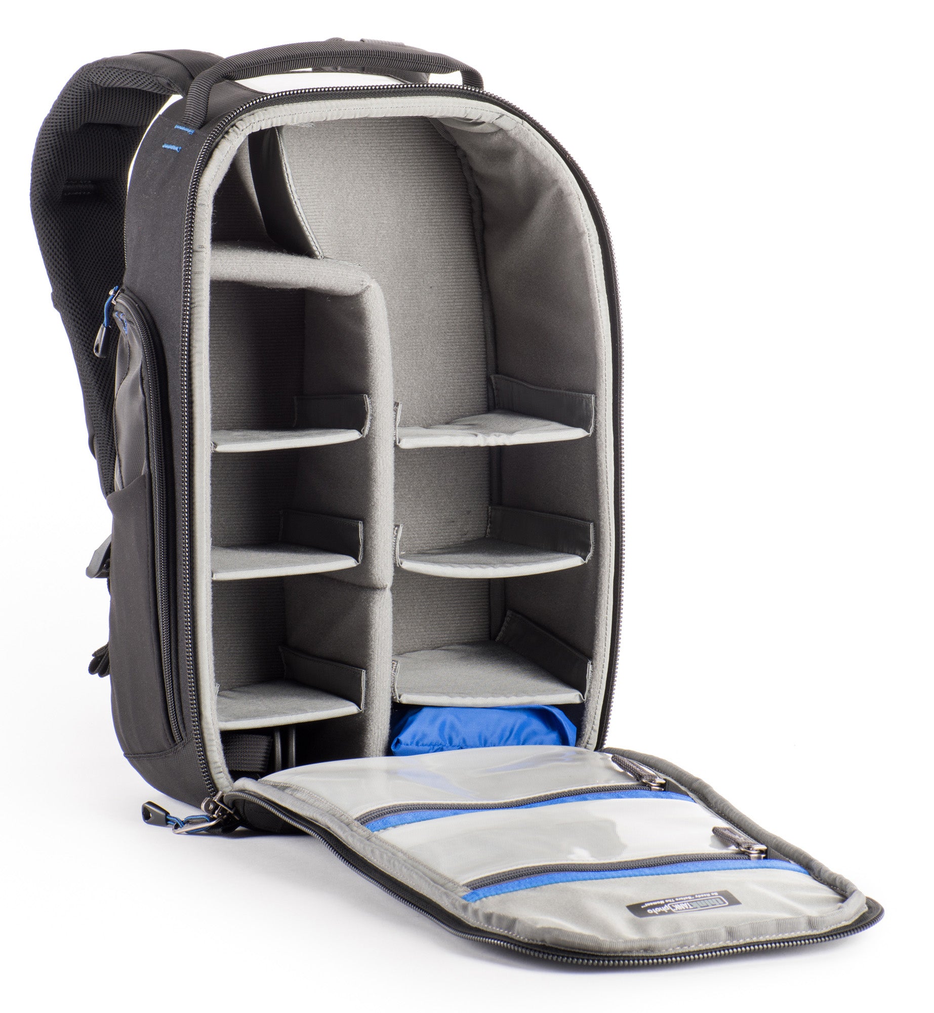 Think Tank StreetWalker Pro V2.0: Rugged charcoal-grey camera backpack with contoured shoulder straps and customizable interior dividers.