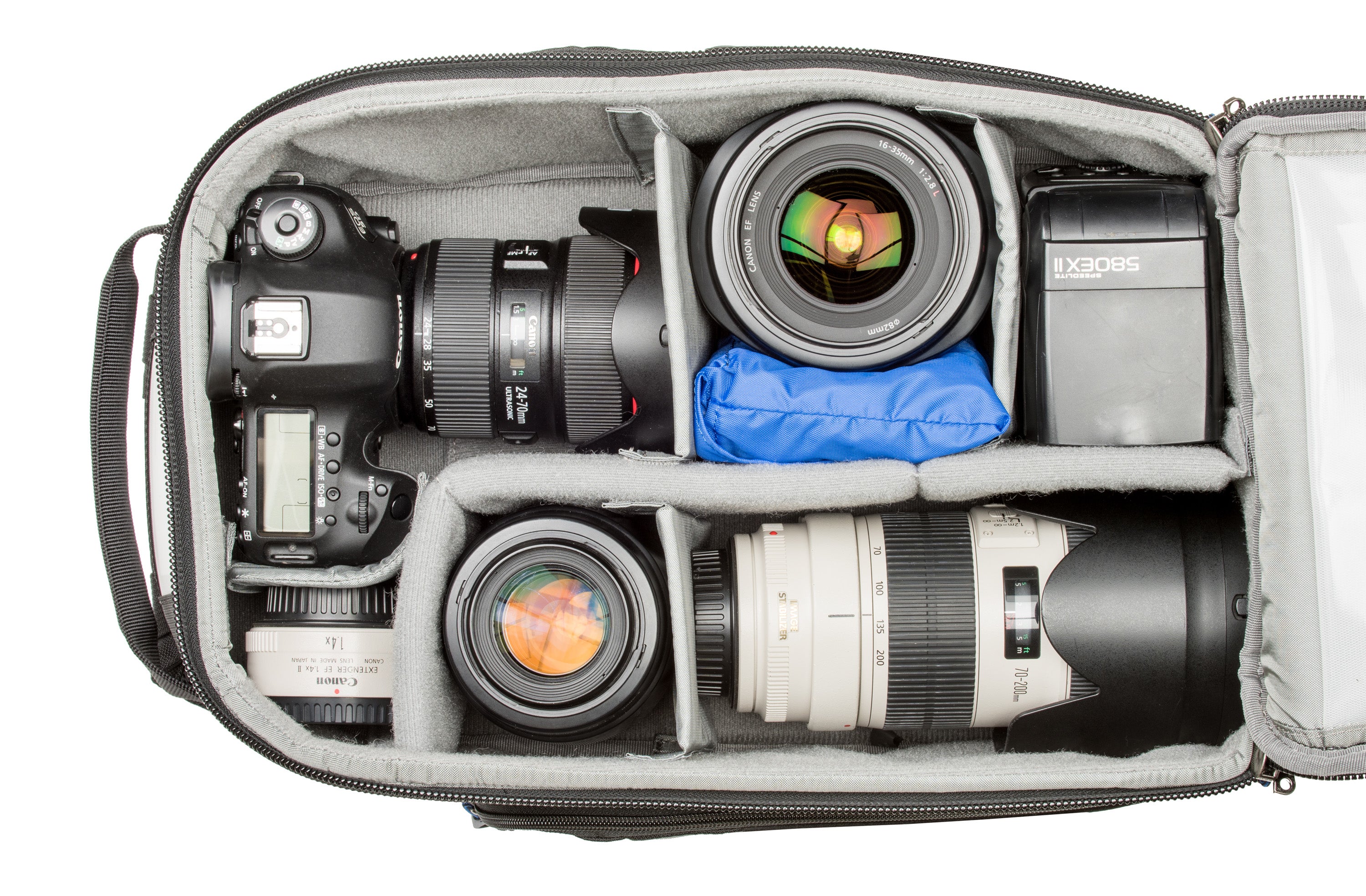 Think Tank StreetWalker Pro V2.0: Rugged charcoal-grey camera backpack with contoured shoulder straps and customizable interior dividers.
