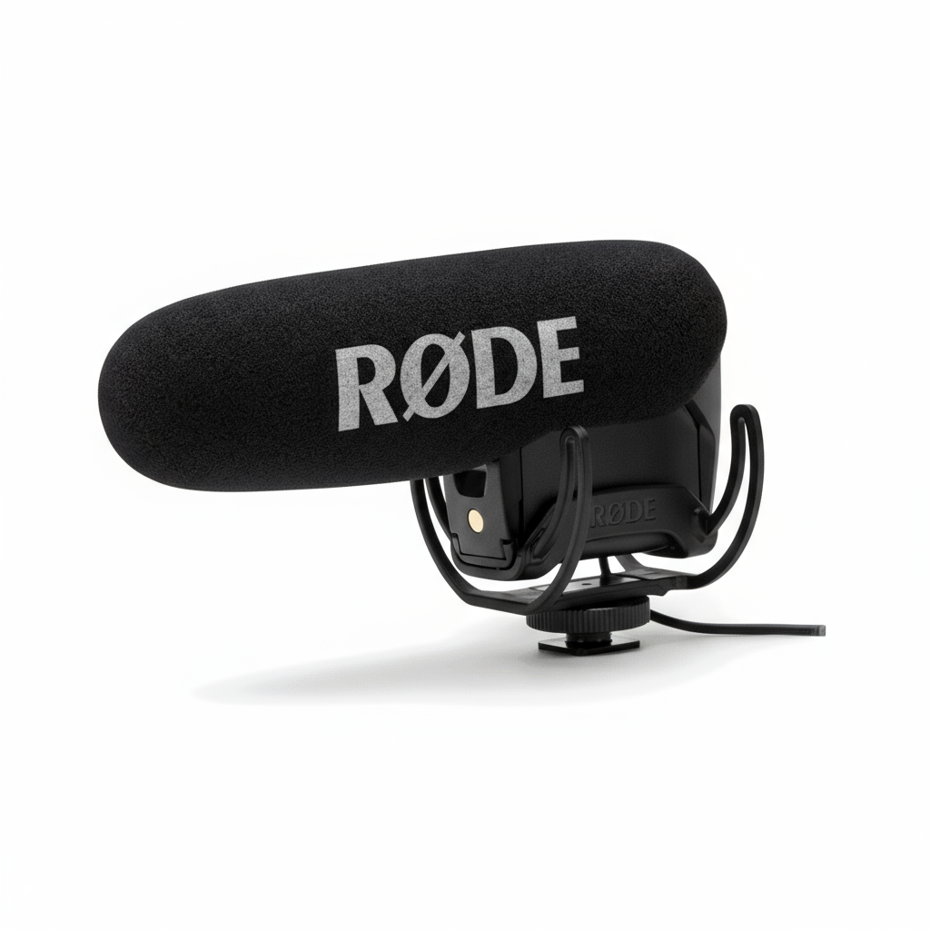RODE VideoMic Pro shotgun microphone with Rycote Lyre suspension for DSLR and camcorder audio recording.