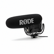RODE VideoMic Pro shotgun microphone with Rycote Lyre suspension for DSLR and camcorder audio recording.