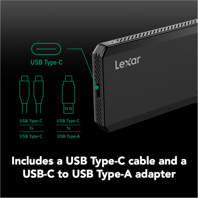 Lexar SL600 2TB Portable SSD in aluminum housing for high-speed storage.
