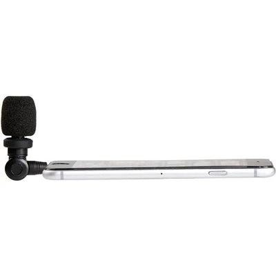 Saramonic SmartMic ultra-compact electret condenser microphone with 3.5mm TRRS connector, cardioid polar pattern, 35 Hz to 18 kHz frequency response, built-in shockmount to reduce handling noise, lightweight 21g, plug-and-play with no battery required for iOS, Mac, and Android devices.