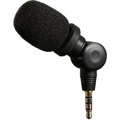 Saramonic SmartMic ultra-compact electret condenser microphone with 3.5mm TRRS connector, cardioid polar pattern, 35 Hz to 18 kHz frequency response, built-in shockmount to reduce handling noise, lightweight 21g, plug-and-play with no battery required for iOS, Mac, and Android devices.