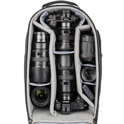 Think Tank StreetWalker Rolling Backpack V2.0 — black, wheeled camera roller bag with padded interior and backpack straps