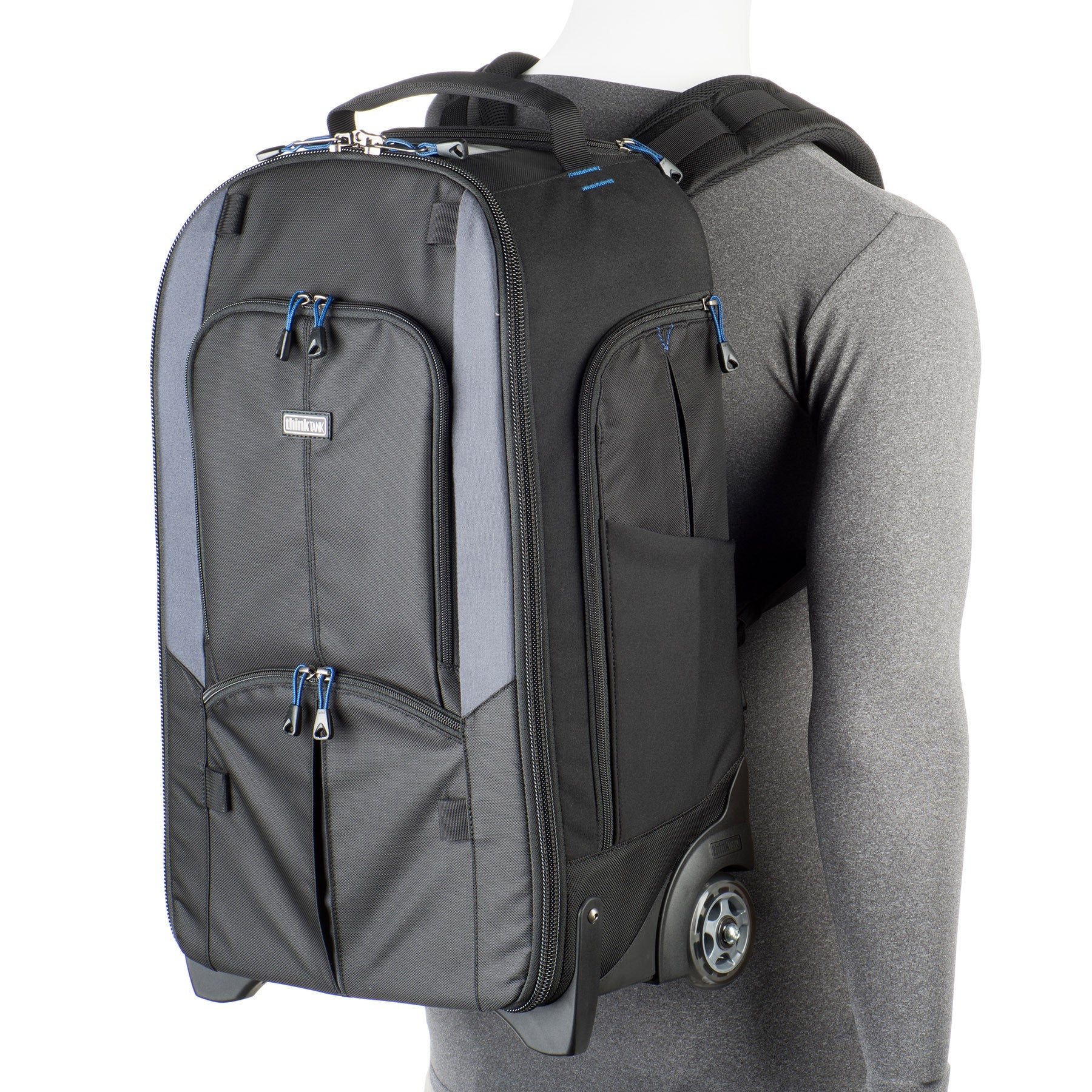 Think Tank StreetWalker Rolling Backpack V2.0 — black, wheeled camera roller bag with padded interior and backpack straps