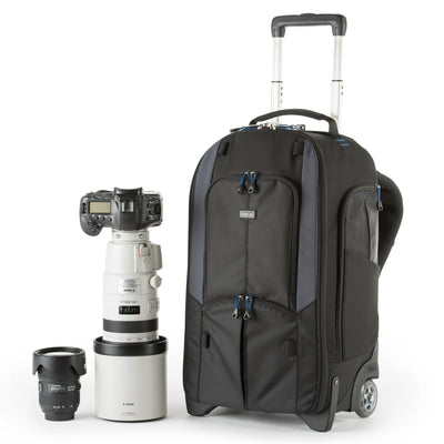 Think Tank StreetWalker Rolling Backpack V2.0 — black, wheeled camera roller bag with padded interior and backpack straps