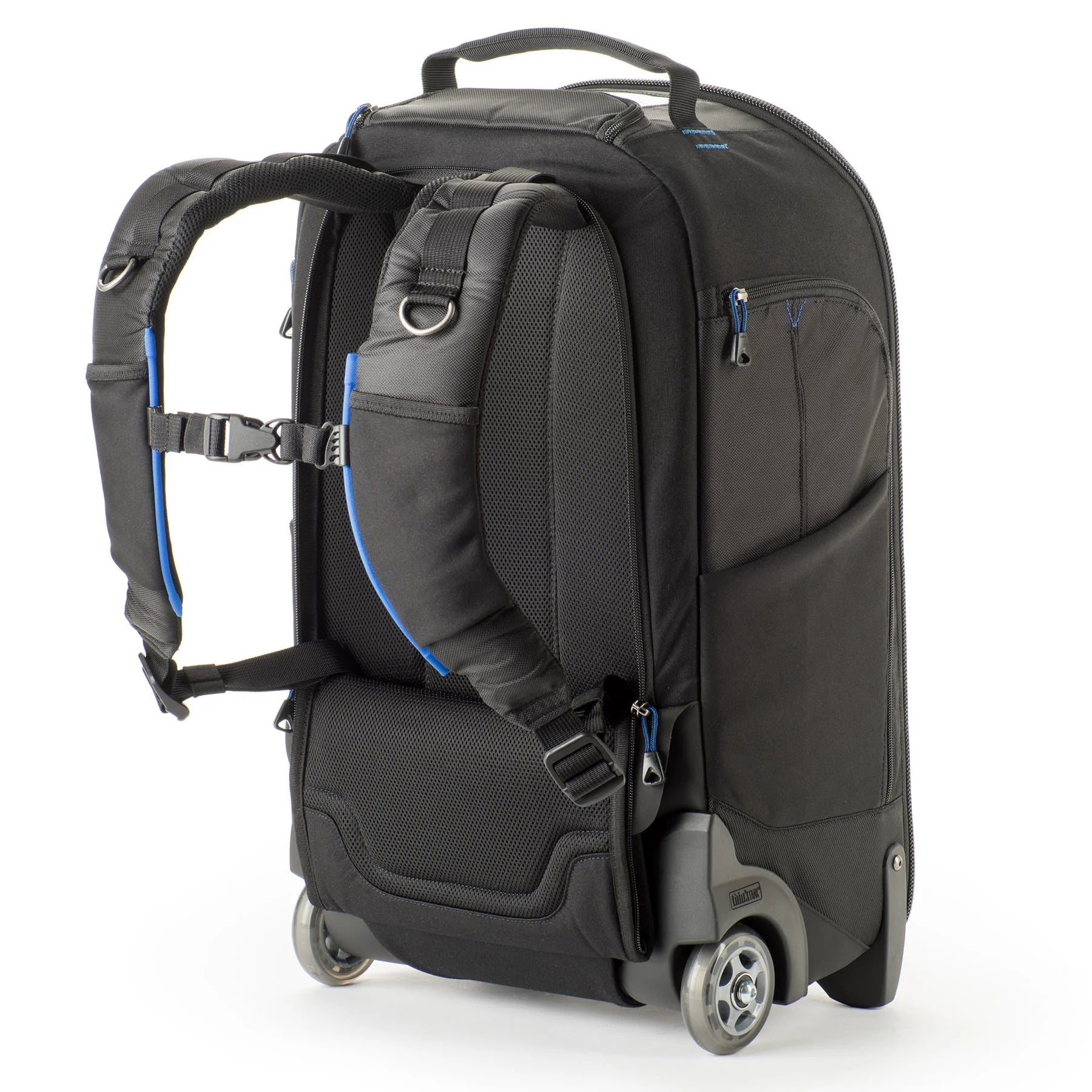 Think Tank StreetWalker Rolling Backpack V2.0 — black, wheeled camera roller bag with padded interior and backpack straps