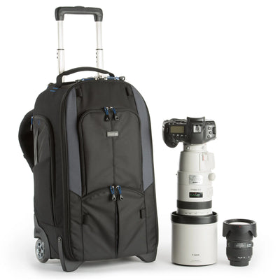 Think Tank StreetWalker Rolling Backpack V2.0 — black, wheeled camera roller bag with padded interior and backpack straps