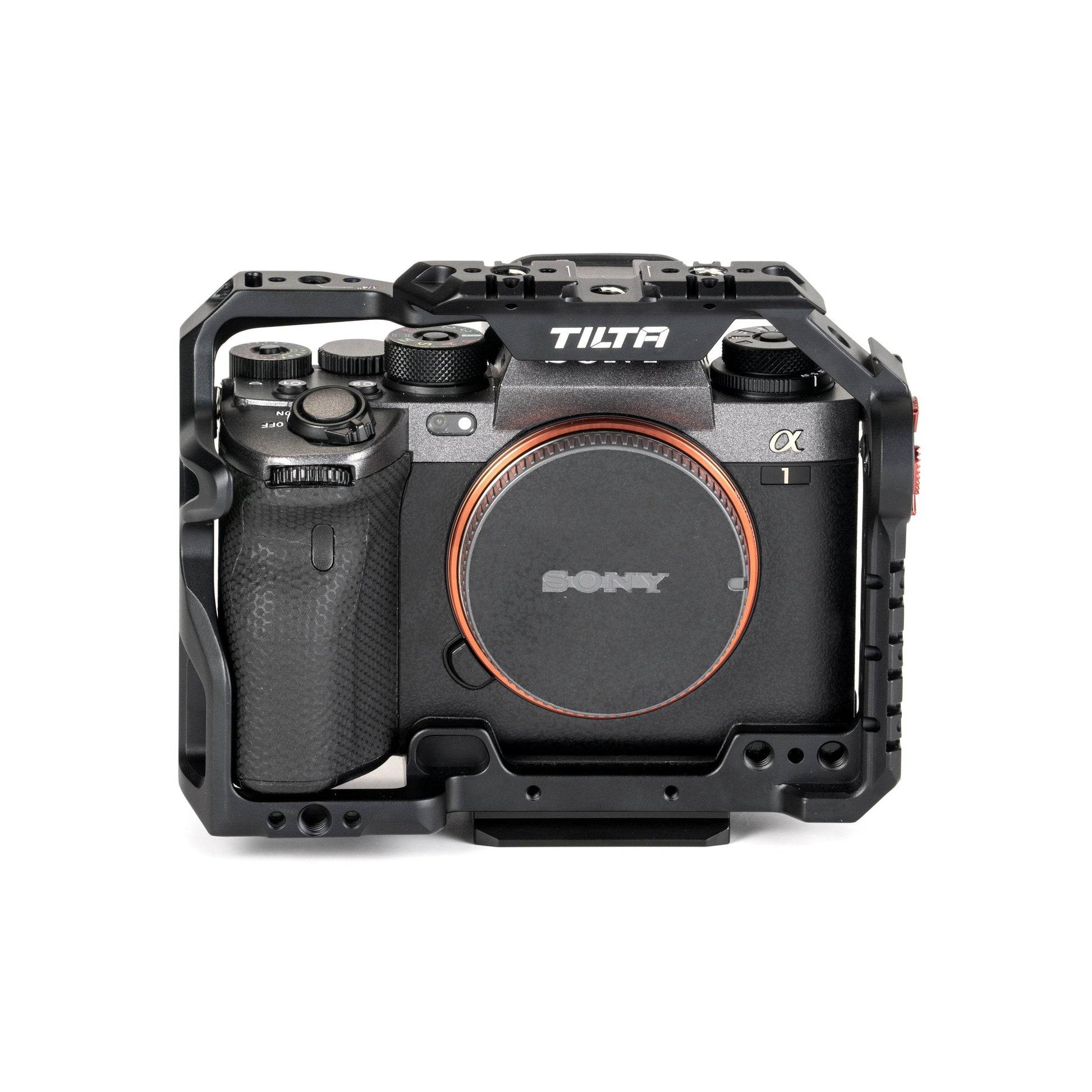 Tilta Full Camera Cage for Sony a1 with multiple mounting points and protective aluminum design.