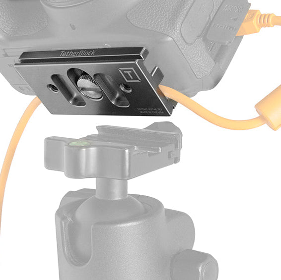 Tether Tools TetherBlock Arca cable management plate compatible with Arca-Swiss tripod systems.