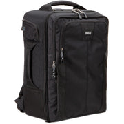 Think Tank Airport Accelerator camera backpack — black, large roll-top pack with padded dividers and side tripod mounts