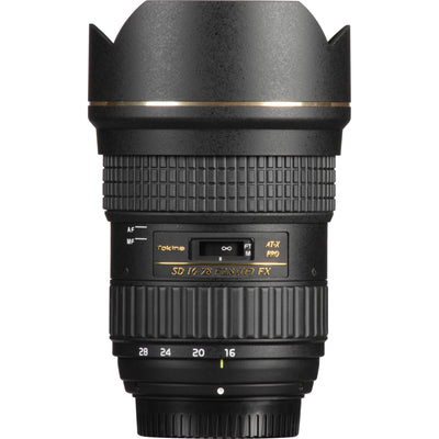Tokina AT-X 16–28mm f/2.8 Pro FX wide-angle zoom lens for Canon EF, ideal for landscapes, architecture, and interiors.