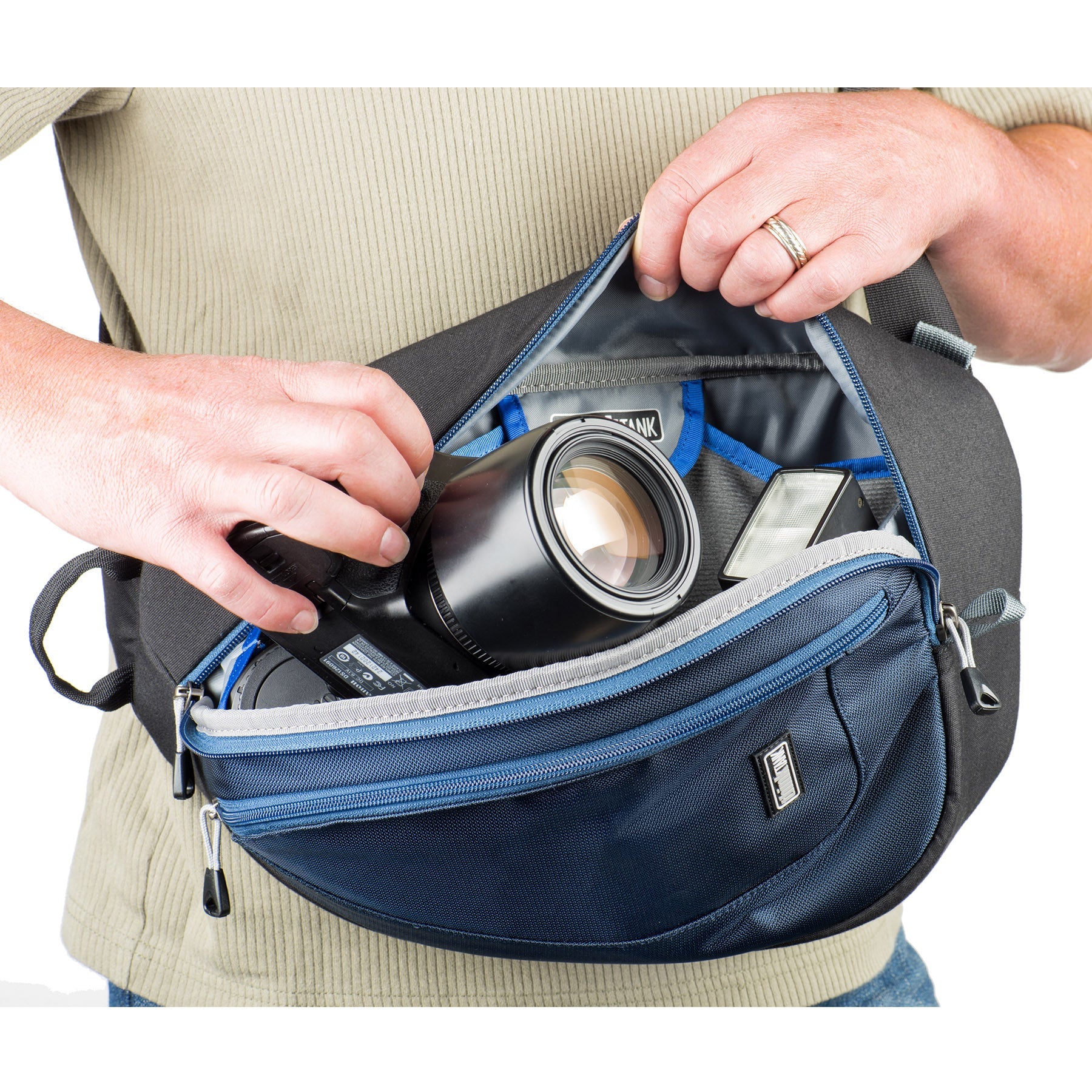 Think Tank TurnStyle 20 V2 sling bag with contoured shoulder strap and side-rotation access for gear