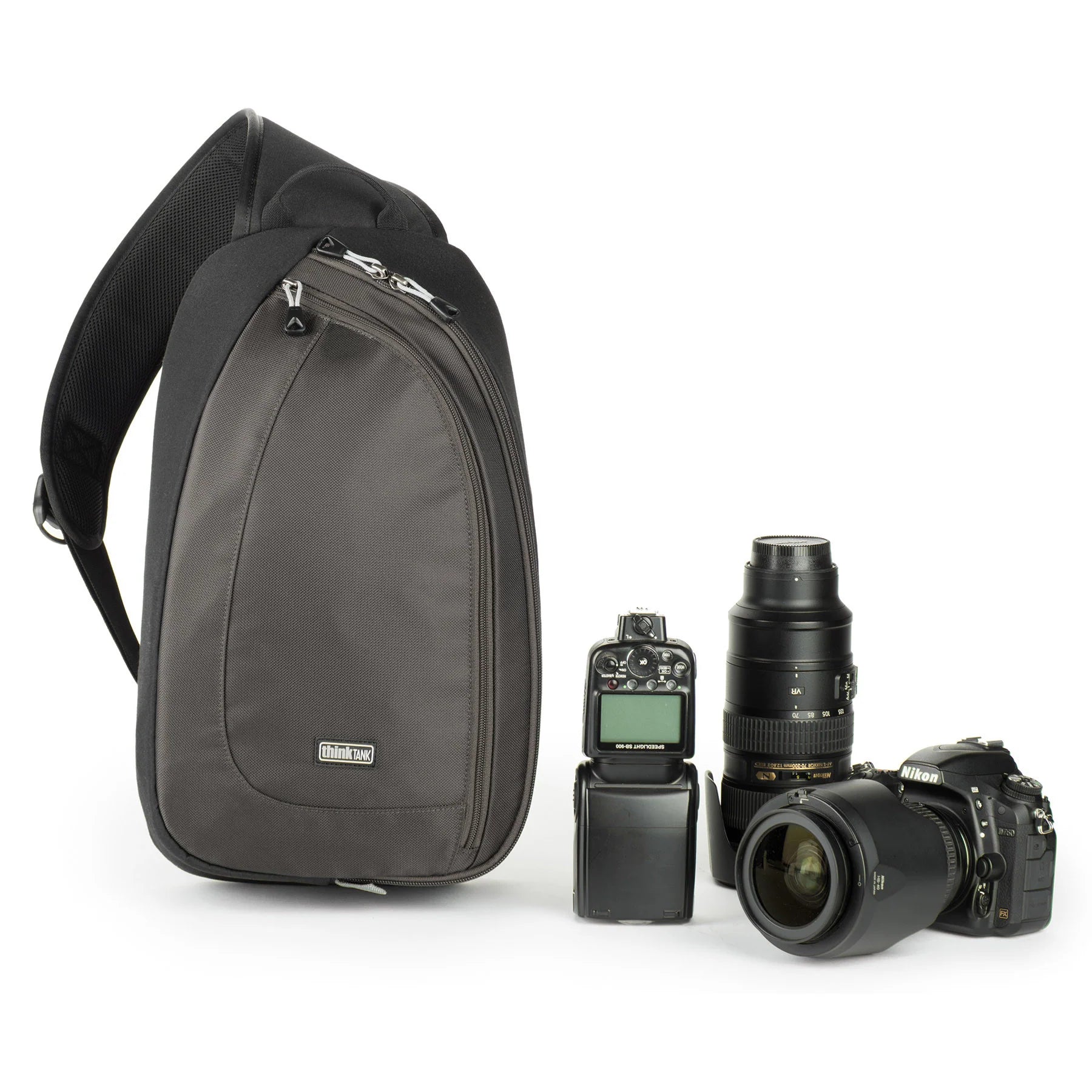 Think Tank TurnStyle 20 V2 sling bag — charcoal camera bag with contoured shoulder strap and side-rotation access for gear