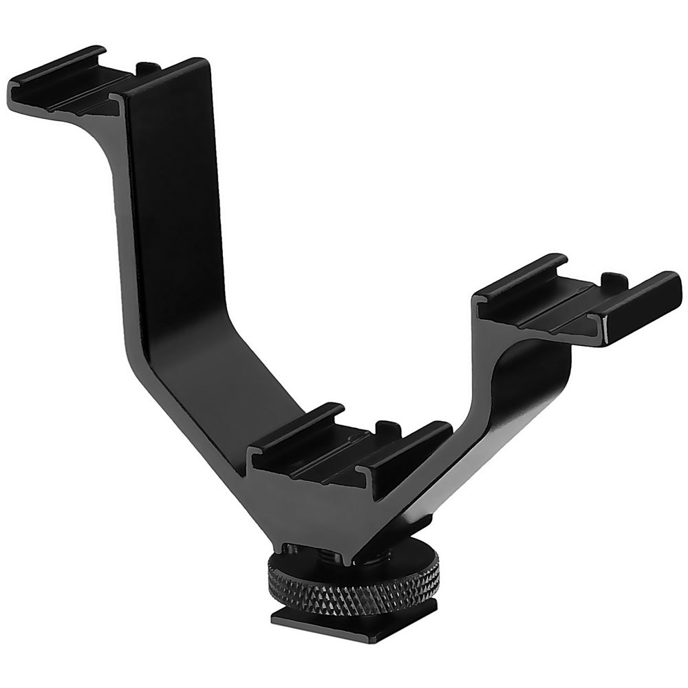 Black camera mount on a white background