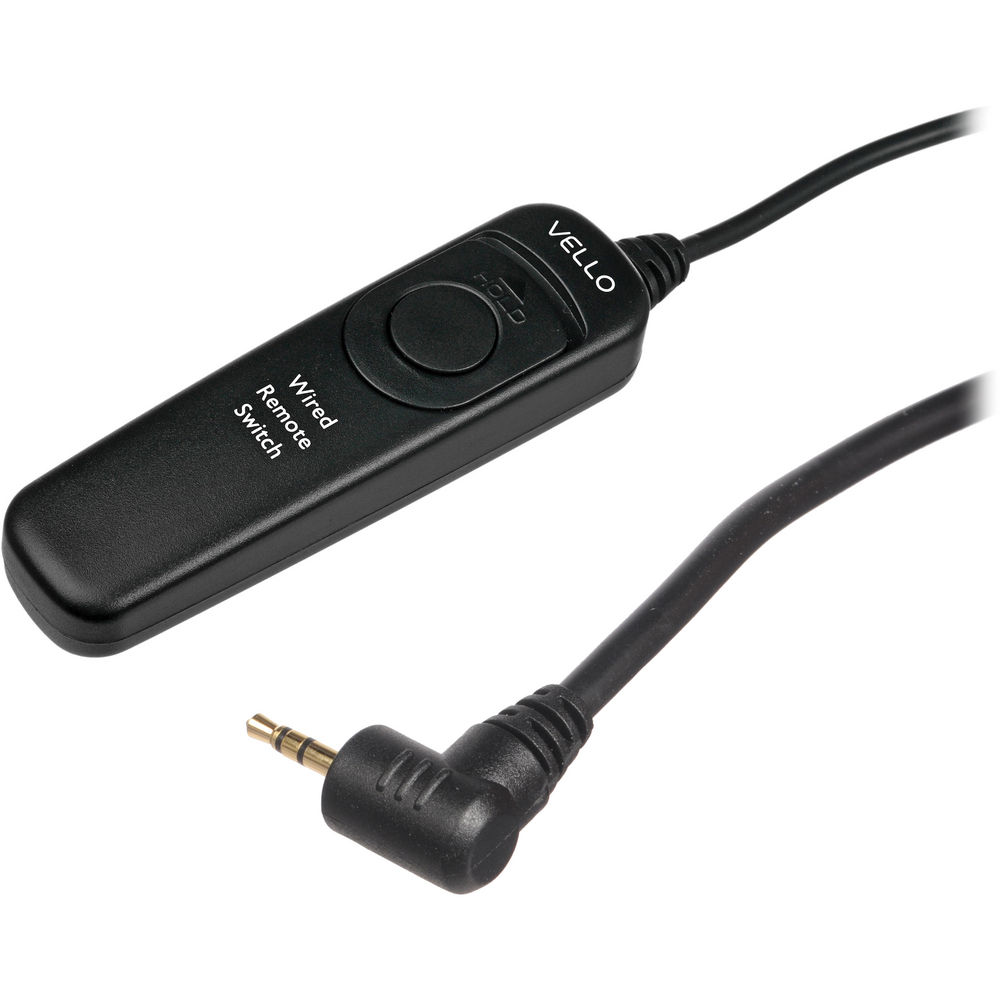 Black wired remote switch with Vello branding on a white background