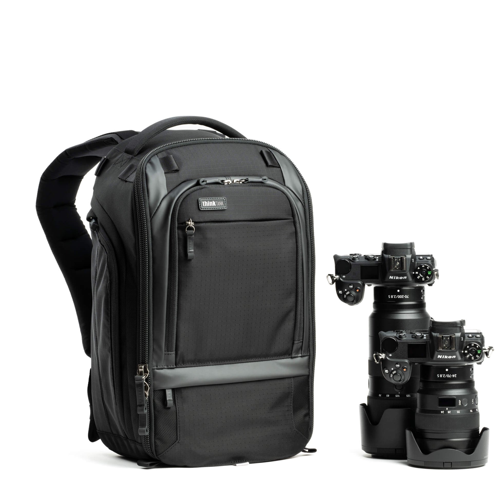 Think Tank Walker Pro 16L camera backpack – black, front-panel access, padded laptop sleeve, tripod mount, professional gear capacity