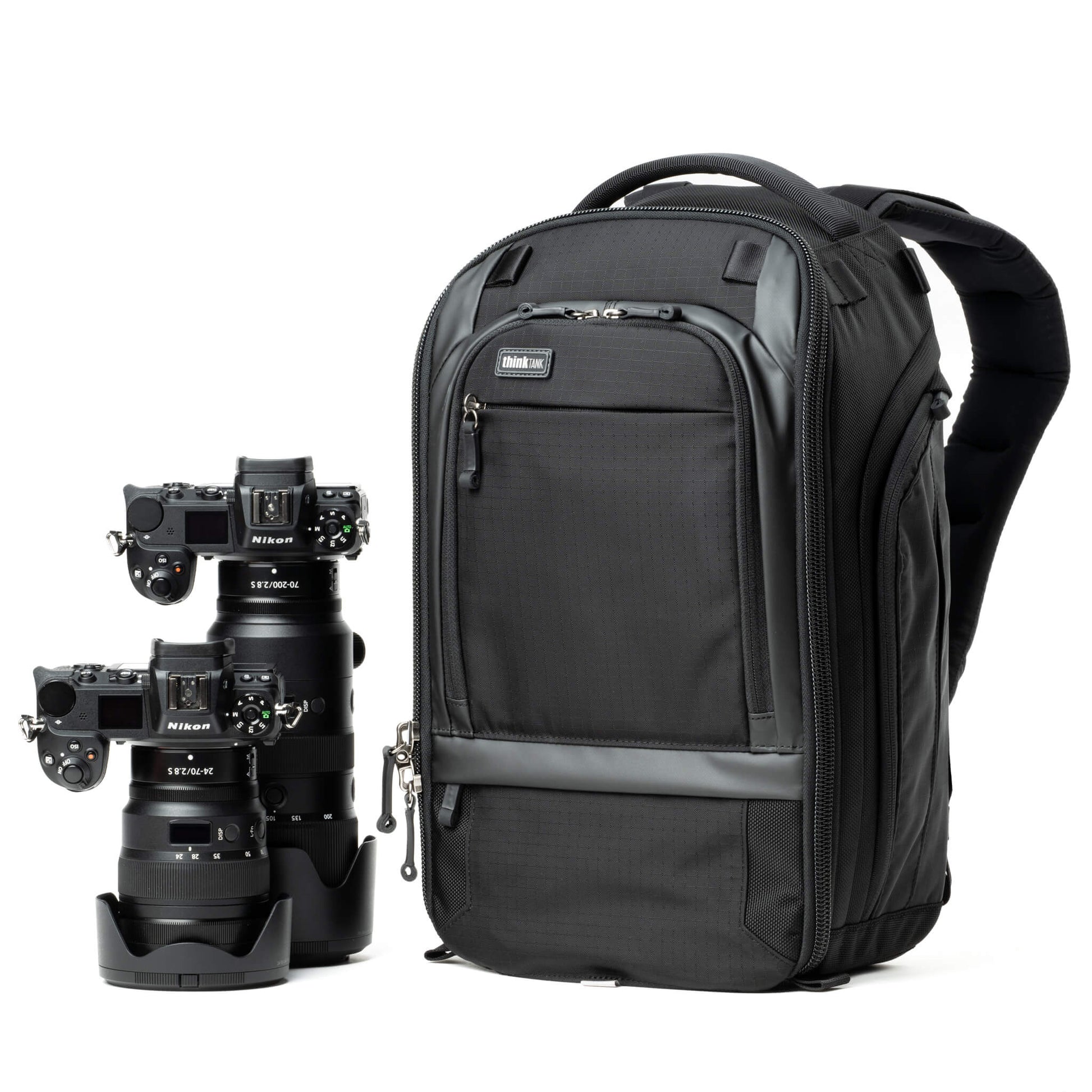 Think Tank Walker Pro 16L camera backpack – black, front-panel access, padded laptop sleeve, tripod mount, professional gear capacity