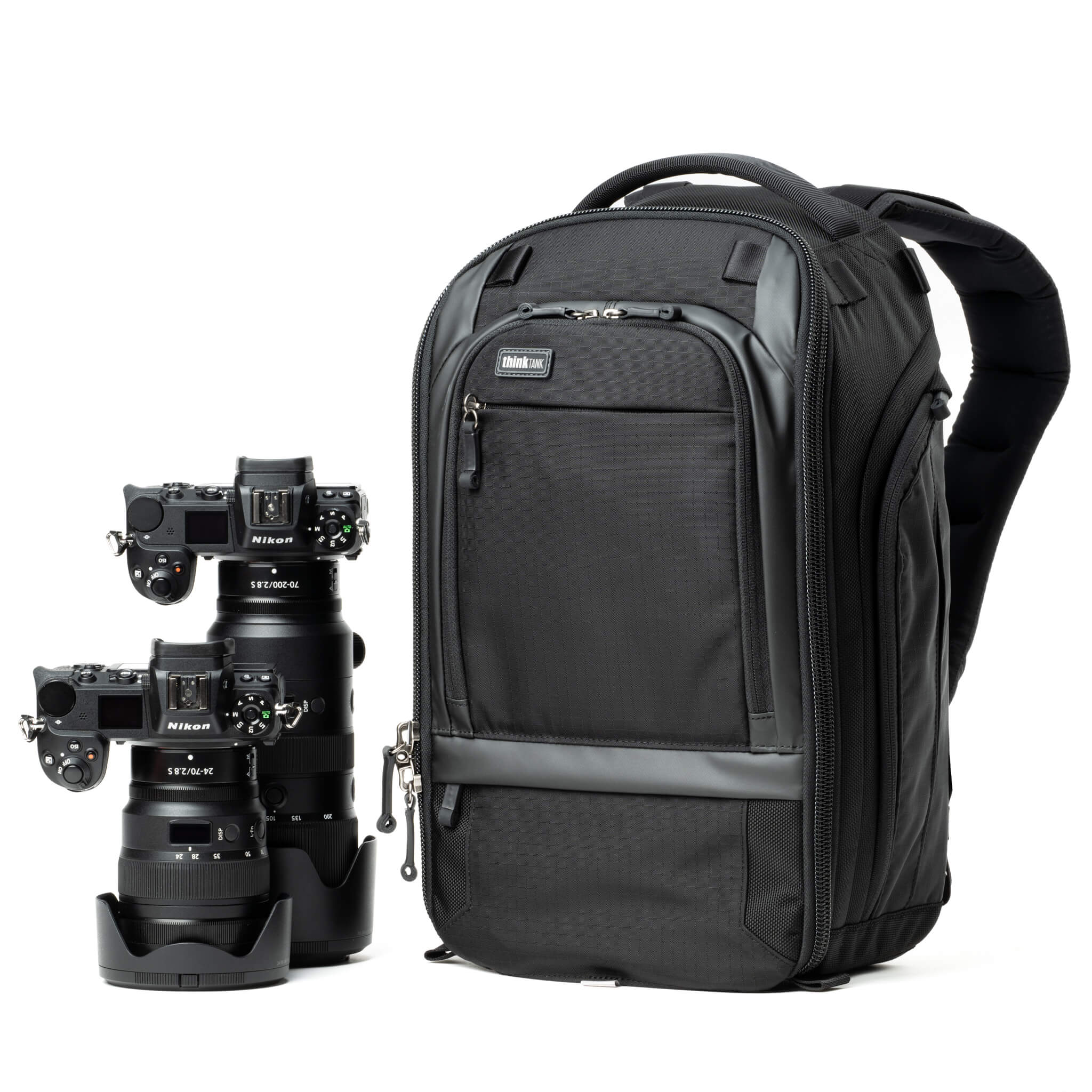 Think Tank Walker Pro 16L camera backpack – black, front-panel access, padded laptop sleeve, tripod mount, professional gear capacity