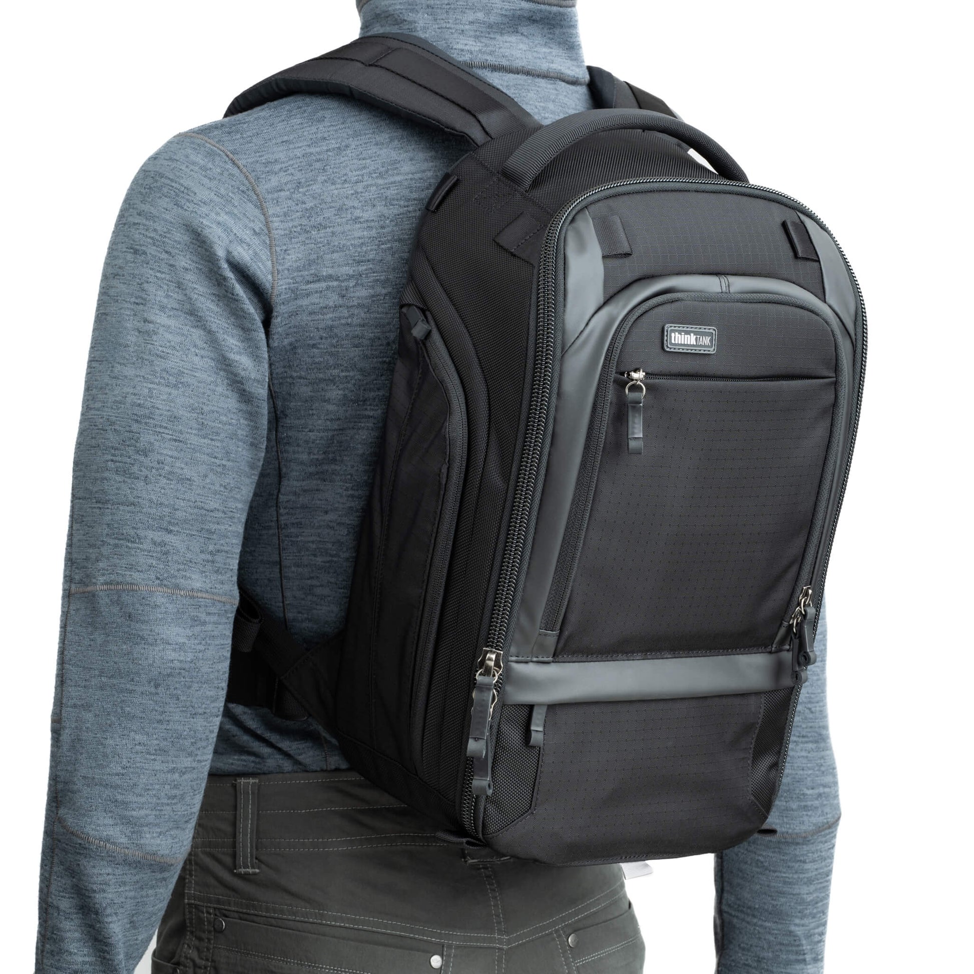 Think Tank Walker Pro 16L camera backpack – black, front-panel access, padded laptop sleeve, tripod mount, professional gear capacity