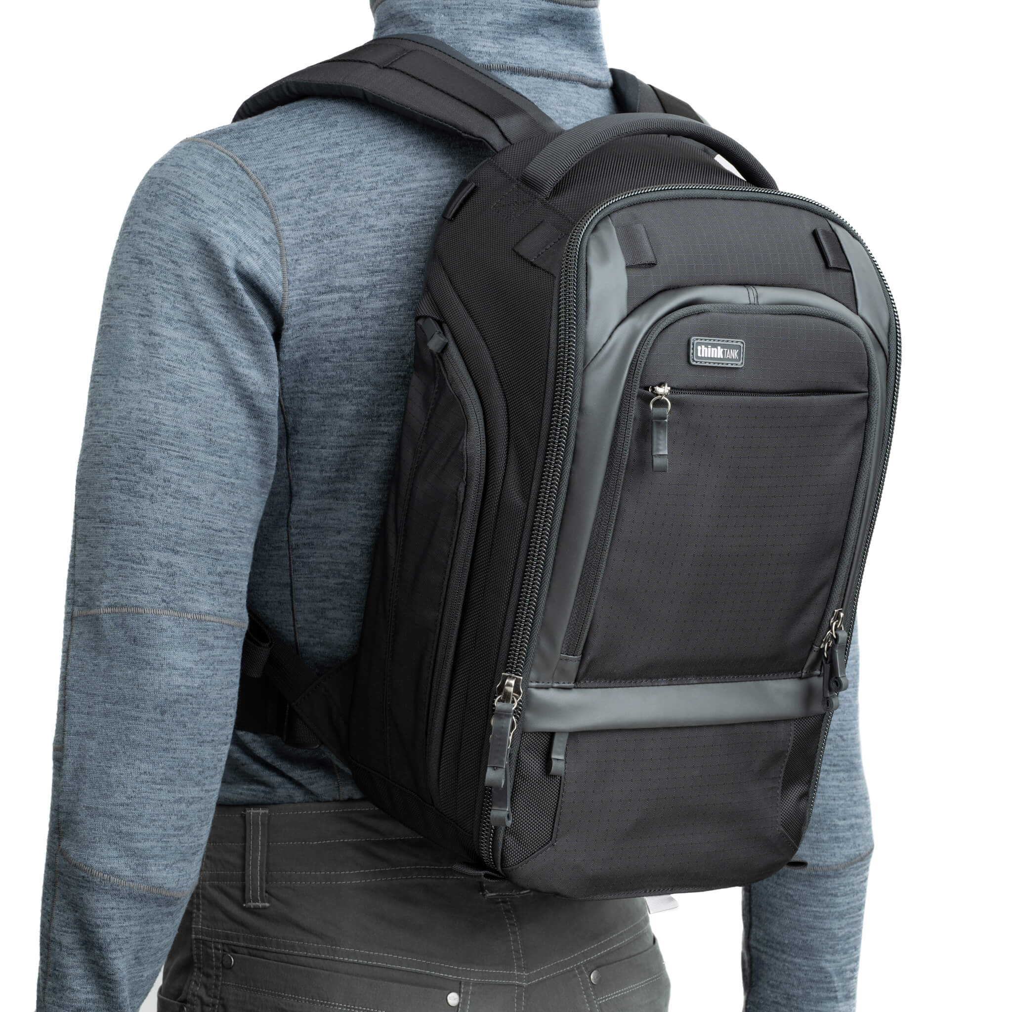 Think Tank Walker Pro 16L camera backpack – black, front-panel access, padded laptop sleeve, tripod mount, professional gear capacity