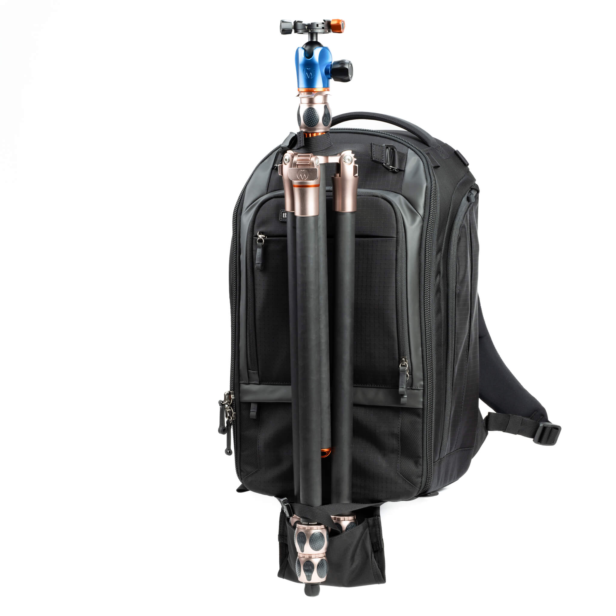 Think Tank Walker Pro backpack — rugged, roll-top camera pack in charcoal grey with side access pockets