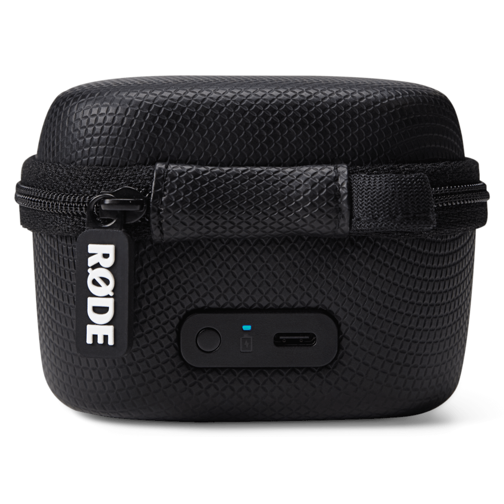 RØDE Charge Case+ for Wireless GO Gen 3: 4,200 mAh internal battery, dual recharges, simultaneous charging + data transfer, rugged zip case.
