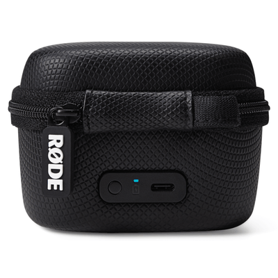 RØDE Charge Case+ for Wireless GO Gen 3: 4,200 mAh internal battery, dual recharges, simultaneous charging + data transfer, rugged zip case.