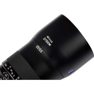 Zeiss Milvus 100mm f/2 Macro ZF.2 for Nikon F. Telephoto macro lens with 1:2 magnification, fast f/2 aperture, and weather-sealed metal construction.